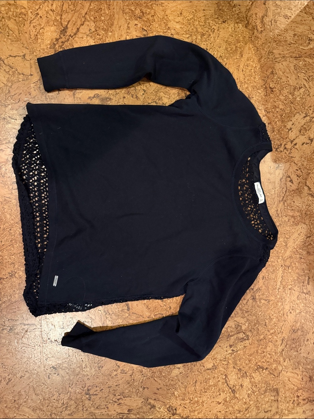 Abercrombie & Fitch Navy Crochet back Crewneck Sweater size Medium